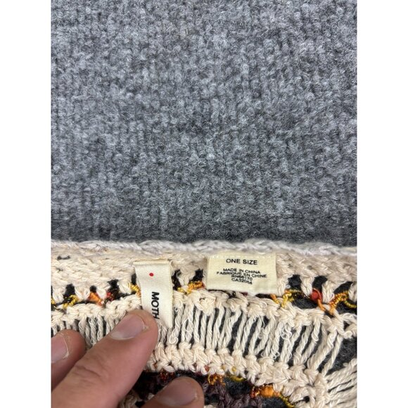 Moth Poncho Wrap Womens One Size Ivory Multicolor Knit Crochet Boho Ruana Cape - Picture 2 of 8